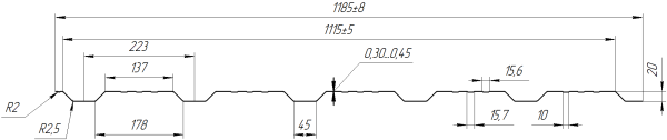 Профнастил К20 1185/1120x0,3 мм, 7024 графитовый серый глянцевый