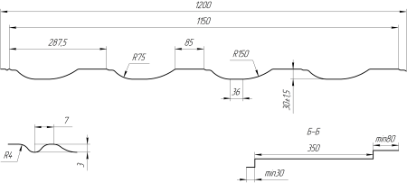 Металлочерепица Геркулес 30 1200/1150x0,5 мм, 7040 серое окно глянцевый