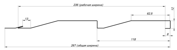 Металлосайдинг Корабельная доска 267/236x0,5 мм, 7024 графитовый серый матовый