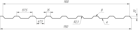 Профнастил С20A 1150/1100x0,45 мм, цинк